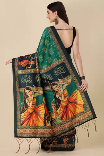 Digital Print Assami Silk Blend Saree With Jequared Unstitched Blouse And Beautiful Multicoloured Thred Work At Pallu