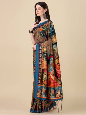 Digital Print Assami Silk Blend Saree With Jequared Unstitched Blouse And Beautiful Multicoloured Thred Work At Pallu 2