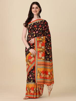 Digital Print Assami Silk Blend Saree With Jequared Unstitched Blouse And Beautiful Multicoloured Thred Work At Pallu 1