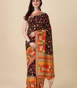 Digital Print Assami Silk Blend Saree With Jequared Unstitched Blouse And Beautiful Multicoloured Thred Work At Pallu