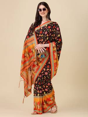 Digital Print Assami Silk Blend Saree With Jequared Unstitched Blouse And Beautiful Multicoloured Thred Work At Pallu 3