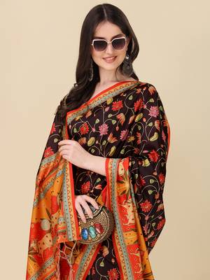 Digital Print Assami Silk Blend Saree With Jequared Unstitched Blouse And Beautiful Multicoloured Thred Work At Pallu 4