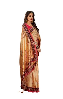 Digital Print Assami Silk Blend Saree With Print Unstitched Blouse And Beautiful Multicoloured Thred Work At Pallu 2