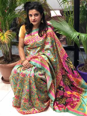 Digital print assami silk saree with jequared unstitched blouse and beautiful multicoloured thred work at pallu 1