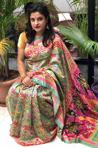 Digital print assami silk saree with jequared unstitched blouse and beautiful multicoloured thred work at pallu