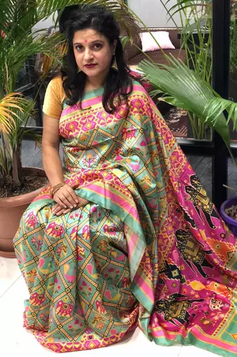 Digital print assami silk saree with jequared unstitched blouse and beautiful multicoloured thred work at pallu