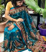 Digital print assami silk saree with jequared unstitched blouse and beautiful multicoloured thred work at pallu