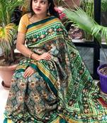 Digital print assami silk saree with jequared unstitched blouse and beautiful multicoloured thred work at pallu