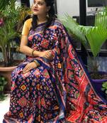 Digital print assami silk saree with jequared unstitched blouse and beautiful multicoloured thred work at pallu