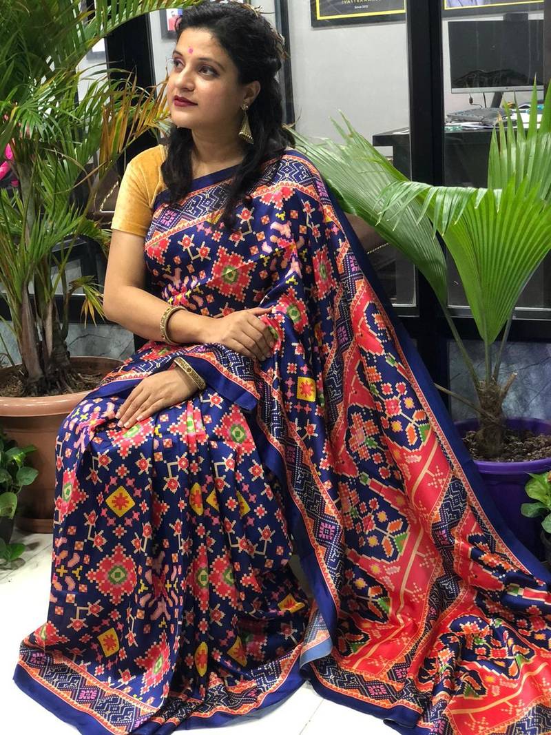 Digital print assami silk saree with jequared unstitched blouse and beautiful multicoloured thred work at pallu