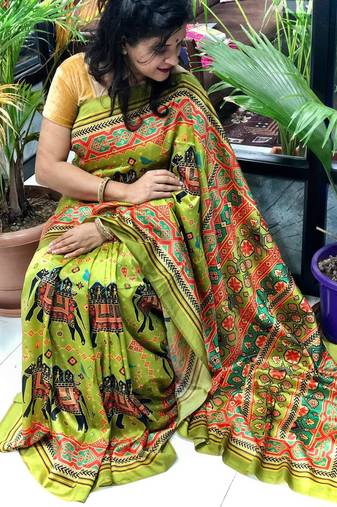 Digital print assami silk saree with jequared unstitched blouse and beautiful multicoloured thred work at pallu