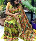 Digital print assami silk saree with jequared unstitched blouse and beautiful multicoloured thred work at pallu
