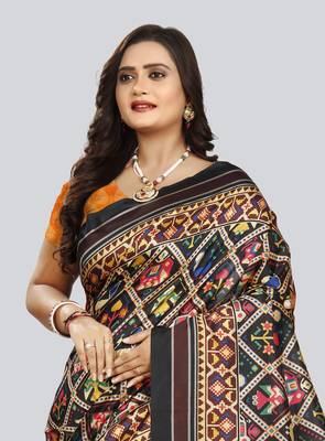 Digital print assami silk saree with jequared unstitched blouse and beautiful multicoloured thred work at pallu 1