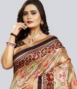 Digital print assami silk saree with jequared unstitched blouse and beautiful multicoloured thred work at pallu