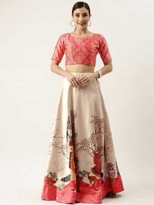 Ethnic Motifs Digital Print Shiney Satin Croptop Lehenga Choli With Unstitched Blouse For Women and Girls 1