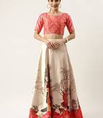 Ethnic Motifs Digital Print Shiney Satin Croptop Lehenga Choli With Unstitched Blouse For Women and Girls