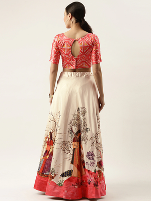 Ethnic Motifs Digital Print Shiney Satin Croptop Lehenga Choli With Unstitched Blouse For Women and Girls 3