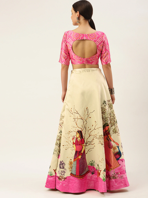 Ethnic Motifs Digital Print Shiney Satin Croptop Lehenga Choli With Unstitched Blouse For Women and Girls 2