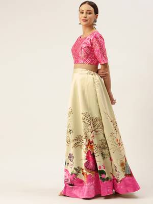 Ethnic Motifs Digital Print Shiney Satin Croptop Lehenga Choli With Unstitched Blouse For Women and Girls 3