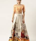 Ethnic Motifs Digital Print Shiney Satin Croptop Lehenga Choli With Unstitched Blouse For Women and Girls