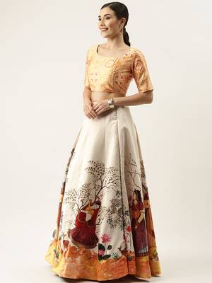 Ethnic Motifs Digital Print Shiney Satin Croptop Lehenga Choli With Unstitched Blouse For Women and Girls 2