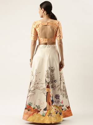 Ethnic Motifs Digital Print Shiney Satin Croptop Lehenga Choli With Unstitched Blouse For Women and Girls 3