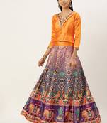 Bandhni Patola Type Digital Print Shiney Satin Croptop Lehenga Choli With Unstitched Blouse For Women and Girls