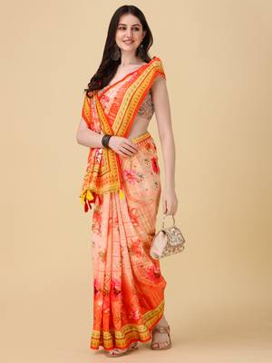 Digital Print Zari Cotton Lilen Crocher Work Saree With Multicolored Cotton Tussle At Pallu 3