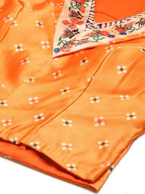 Bandhni Patola Type Digital Print Shiney Satin Croptop Lehenga Choli With Unstitched Blouse For Women and Girls 5