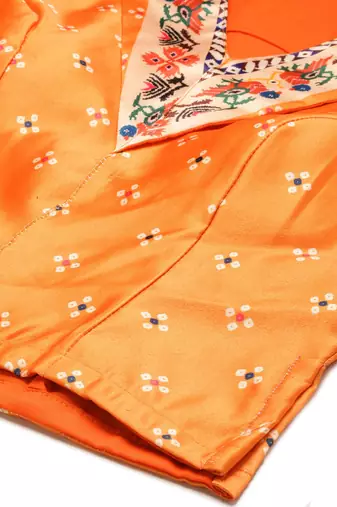 Bandhni Patola Type Digital Print Shiney Satin Croptop Lehenga Choli With Unstitched Blouse For Women and Girls
