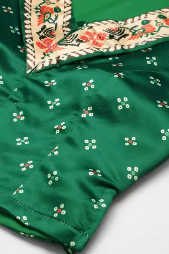 Bandhni Patola Type Digital Print Shiney Satin Croptop Lehenga Choli With Unstitched Blouse For Women and Girls