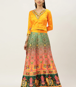 Bandhni Patola Type Digital Print Shiney Satin Croptop Lehenga Choli With Unstitched Blouse For Women and Girls