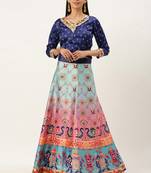 Bandhni Patola Type Digital Print Shiney Satin Croptop Lehenga Choli With Unstitched Blouse For Women and Girls