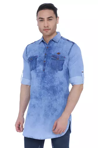 men's denim short pathani kurta