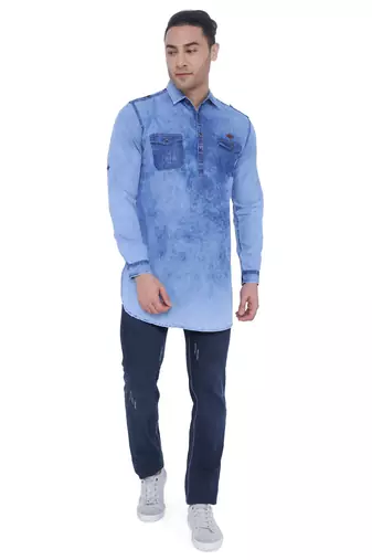 men's denim short pathani kurta