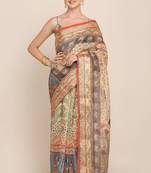 Digital Print Rapier Jequared Saree With Unstitched Blouse And Beautiful Multicoloured Thred Work At Pallu