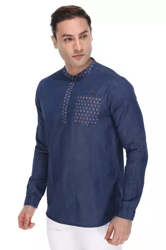 men's denim short kurta
