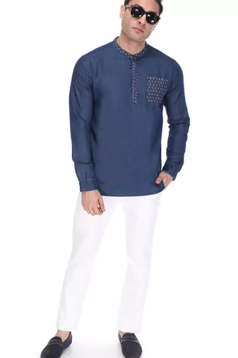 men's denim short kurta