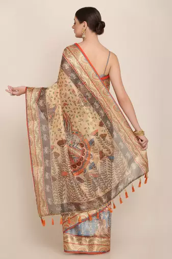 Digital Print Rapier Jequared Saree With Unstitched Blouse And Beautiful Multicoloured Thred Work At Pallu