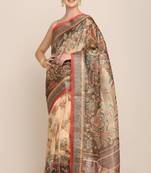 Digital Print Rapier Jequared Saree With Unstitched Blouse And Beautiful Multicoloured Thred Work At Pallu