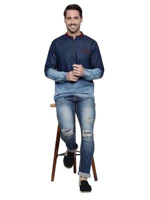 men's denim casual short kurta 4