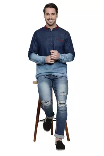 men's denim casual short kurta