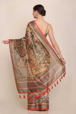Digital Print Rapier Jequared Saree With Unstitched Blouse And Beautiful Multicoloured Thred Work At Pallu 3