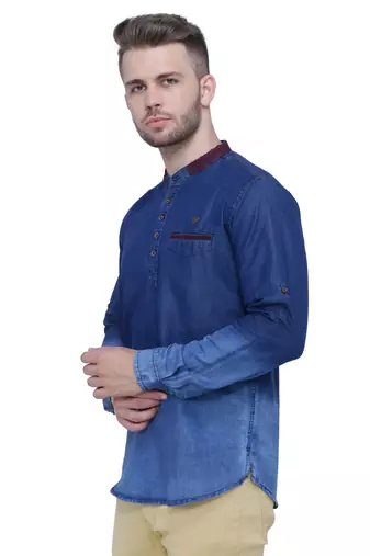 men's denim casual short kurta