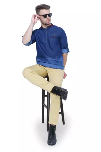 men's denim casual short kurta