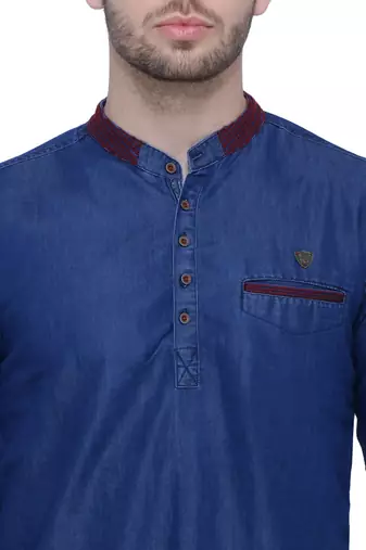 men's denim casual short kurta