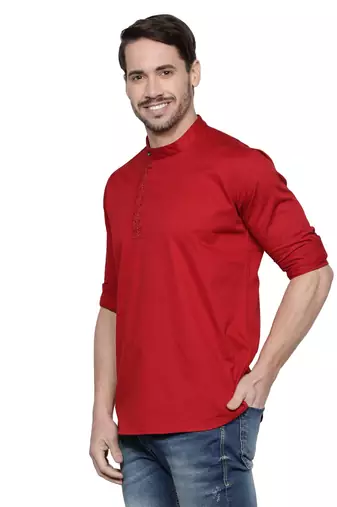 men's cotton twill angrakha festive short kurta