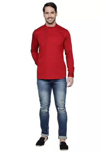 men's cotton twill angrakha festive short kurta