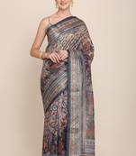 Digital Print Rapier Jequared Saree With Unstitched Blouse And Beautiful Multicoloured Thred Work At Pallu