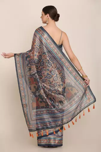 Digital Print Rapier Jequared Saree With Unstitched Blouse And Beautiful Multicoloured Thred Work At Pallu